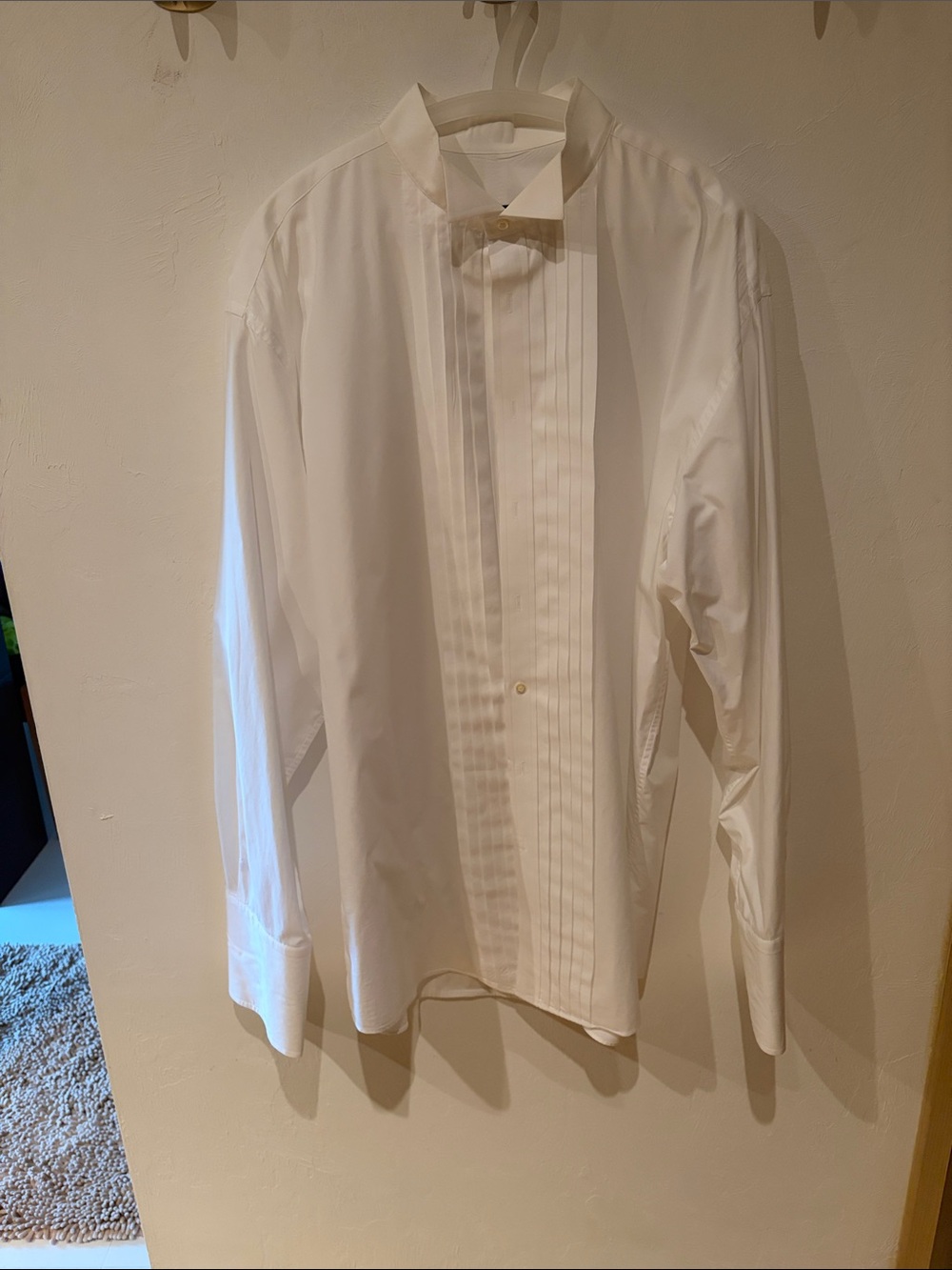 Jos. A. Bank White Tuxedo Pleated Front Dress Shirt with Band Collar